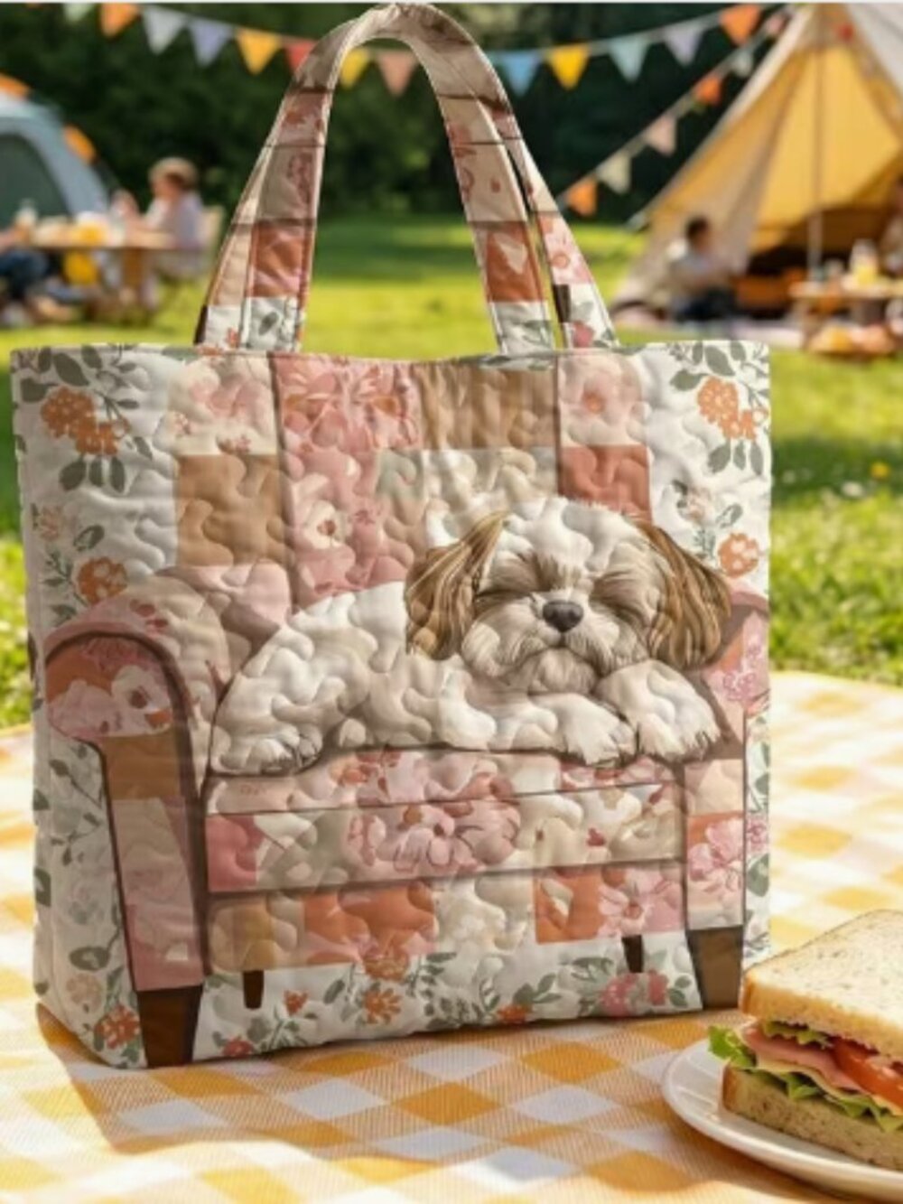 Large Quilted Puppy Tote Bag